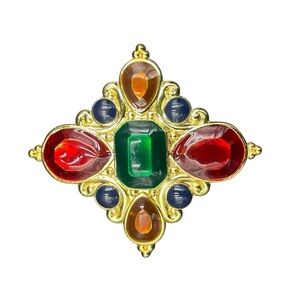 Jay Strongwater Red Green Maltese Cross Brooch Pendant